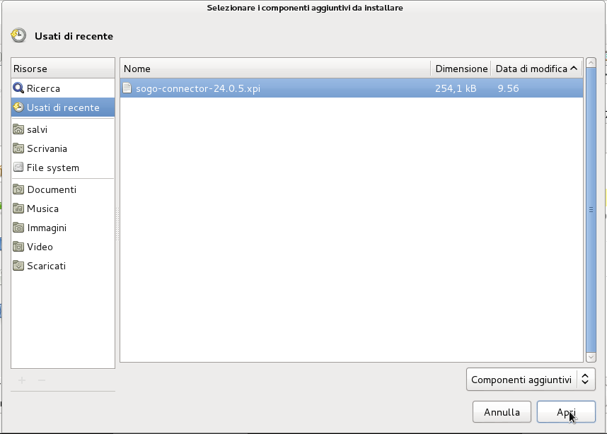 Apertura del file scaricato Apertura del file scaricato