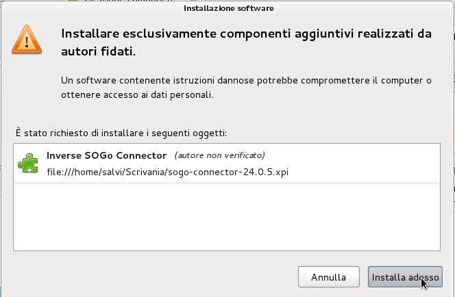Conferma Installazione SOGo Connector Conferma Installazione SOGo Connector