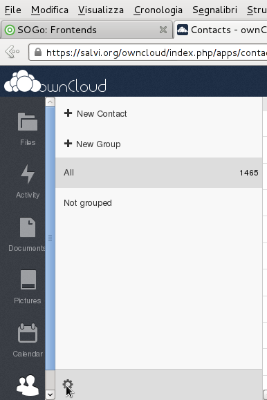 Apertura Pannello Strumenti della Rubrica di OwnCloud Apertura Pannello Strumenti della Rubrica di OwnCloud