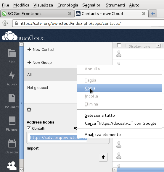 Copia dell'indirizzo della rubrica Copia dell'indirizzo della rubrica