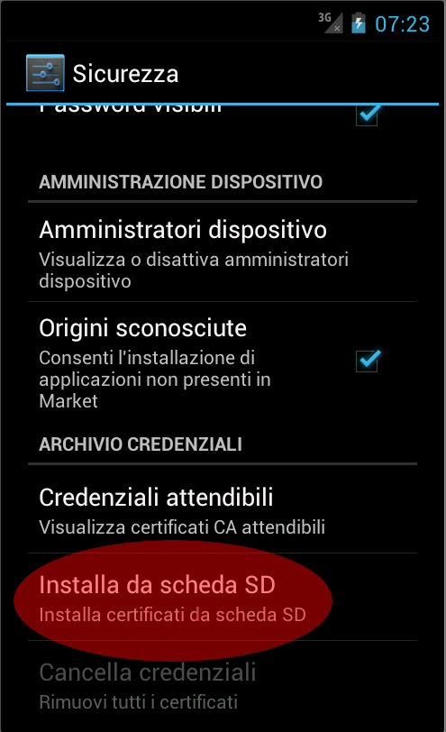 Installa certificati da scheda SD Installa certificati da scheda SD