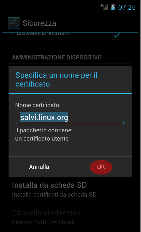 Importo il certificato con Ok Importo il certificato con Ok