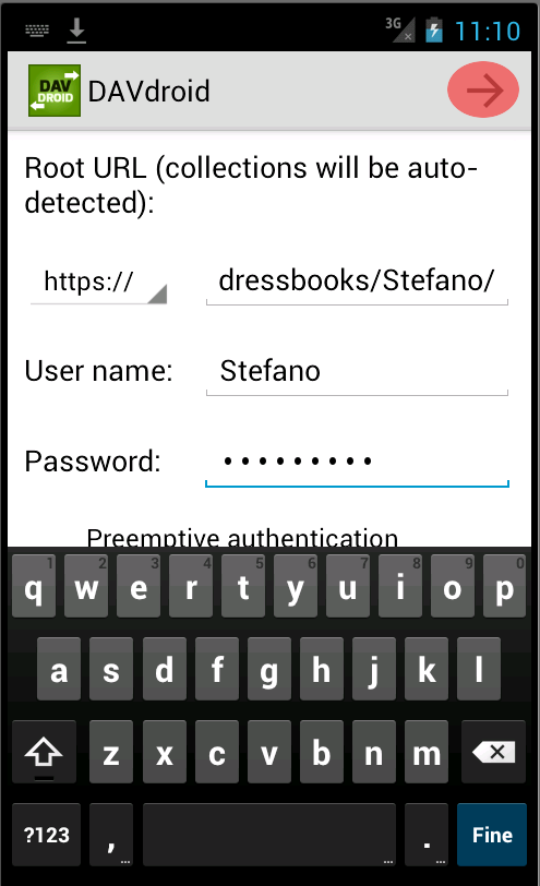 Compilo con account contatti e faccio TAP su freccia destra Compilo con account contatti e faccio TAP su freccia destra