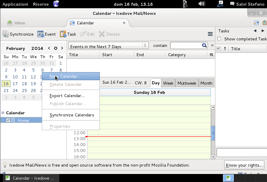 New Calendar dal menu' contestuale New Calendar dal menu' contestuale