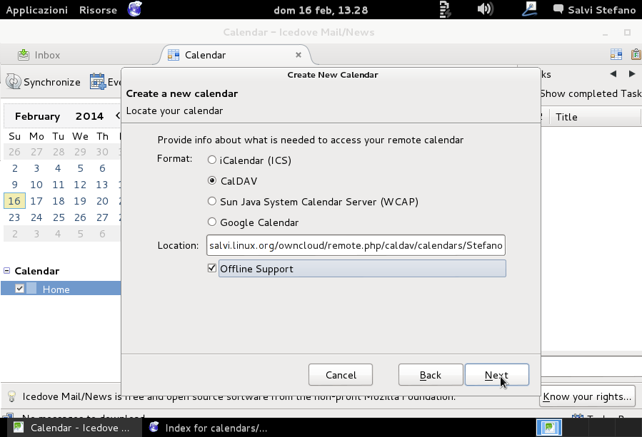 Selezione WebDAV, inseriemnto URL e click su Next Selezione WebDAV, inseriemnto URL e click su Next