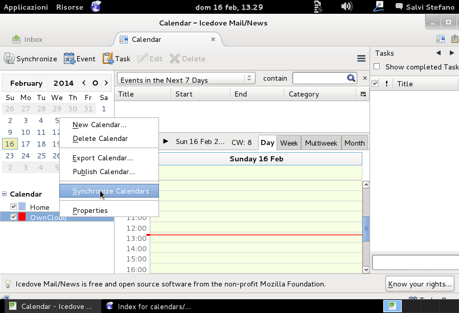 Selezioniamo Synchronize Calendars dal menu' contestuale Selezioniamo Synchronize Calendars dal menu' contestuale