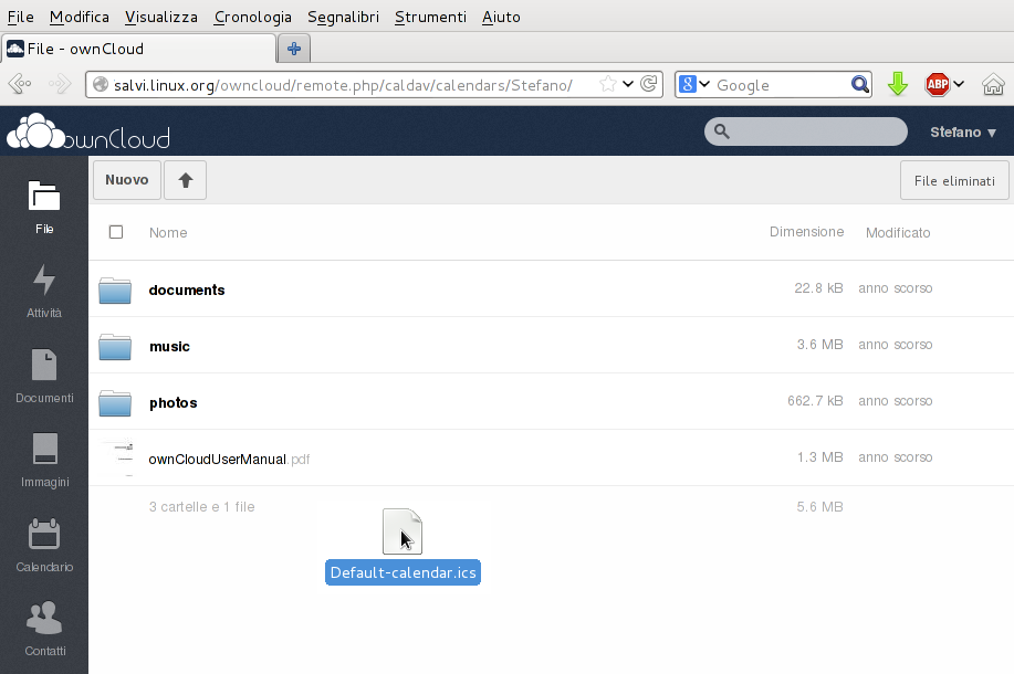 Trascino il calendario sin OwnCloud Trascino il calendario sin OwnCloud