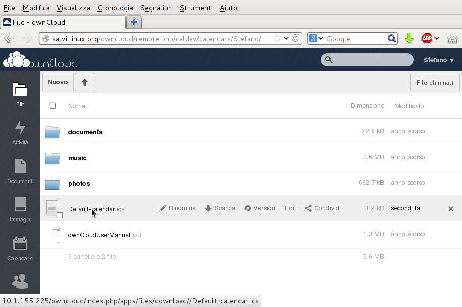 Clicchiamo sul file del calendario Clicchiamo sul file del calendario