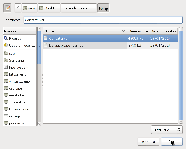 Selezioniamo il file da importare Selezioniamo il file da importare