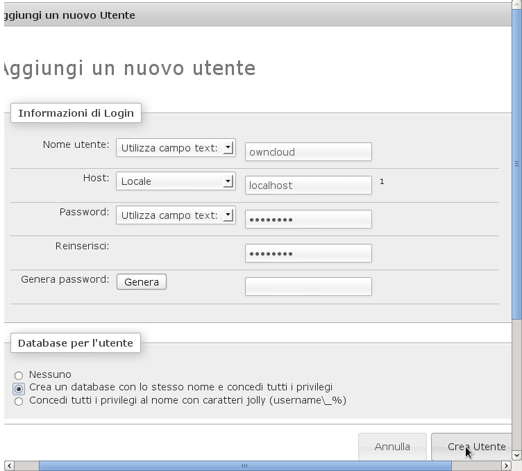 Pannello compilato Pannello compilato