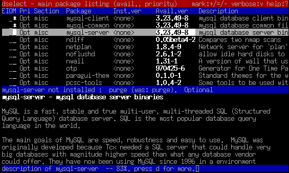 seleziono MYSQL-SERVER con INS e poi con A CAPO