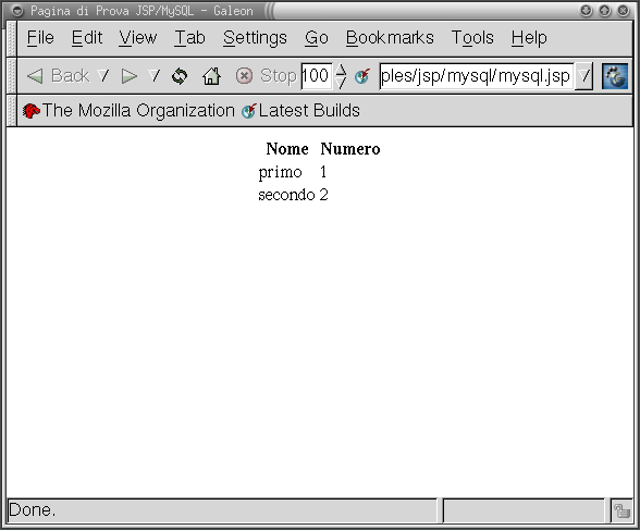 esempio di pagina JSP accede a database MySQL