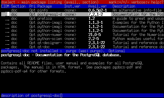 Selezioneremo POSTGRESQL-DOC con il tasto INS