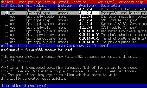 Selezioneremo PHP4-PGSQL con il tasto INS