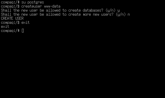 Creu l'utente WWW-DATA in postgres