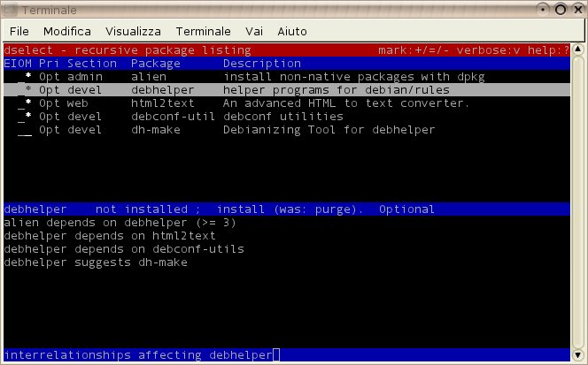 Evidenzaito debhelper, necessario per alien