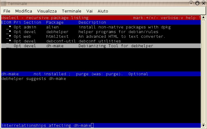 Evidenzaito dh-make, suggerito per alien